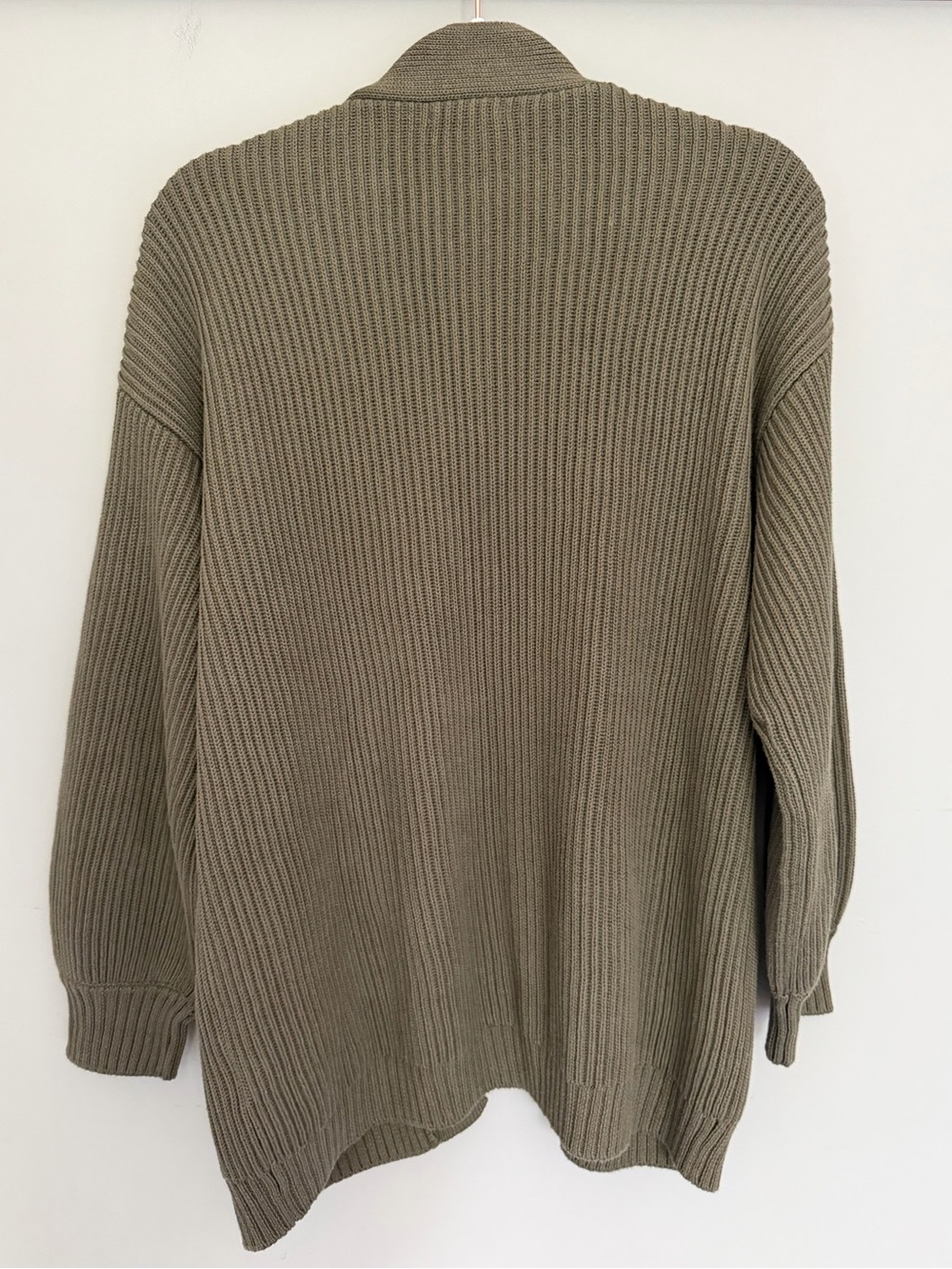Quince 100% Organic Cotton Oversized Olive Green Ribbed Open Front Cardigan - Picture 10 of 16